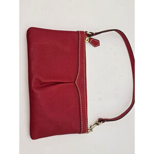 Women's Dooney & Bourke Red Leather Wristlet Clutch One Size Beige Stitching